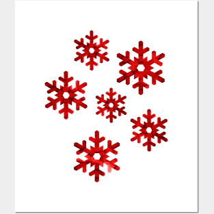 Watercolor Snowflakes (Red) Posters and Art